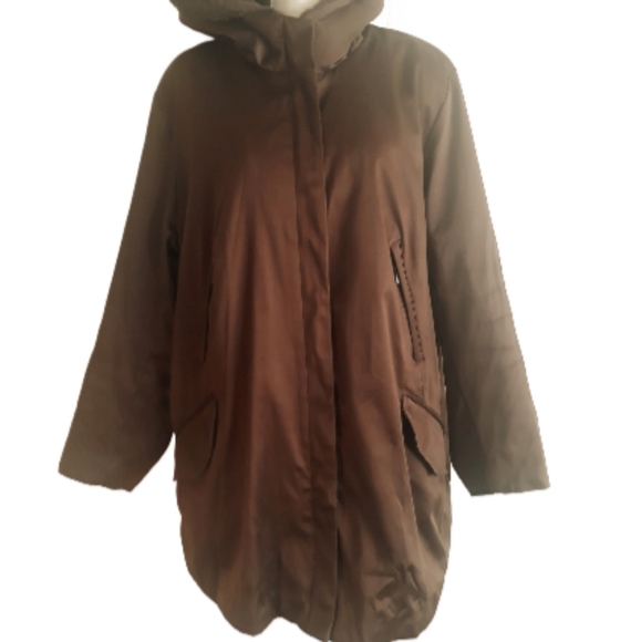 Jones New York Brown Satin Faux Fur Hooded Coat- Size 1X - Picture 10 of 12